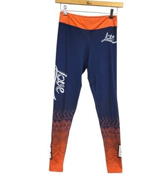 Xlusion WMS Medium Denver Football Leggings Orange Blue Stretch Love Broncos